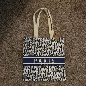 Paris France Blue and White Tote Bag